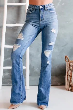 Pursuing You YMI High Rise Distressed Flare Jeans (Medium)