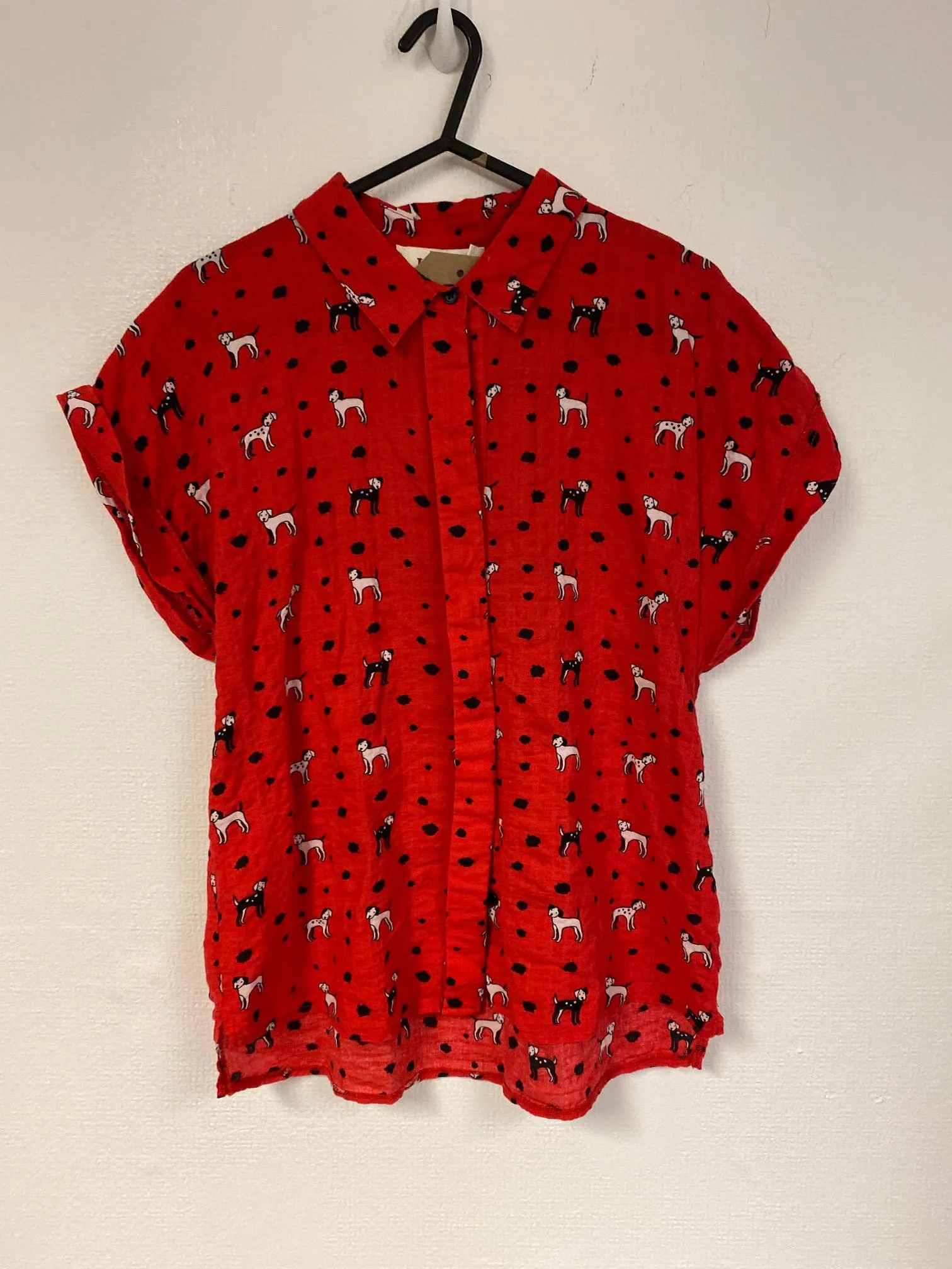 Red polka dot and dog blouse, Louche, Size 10