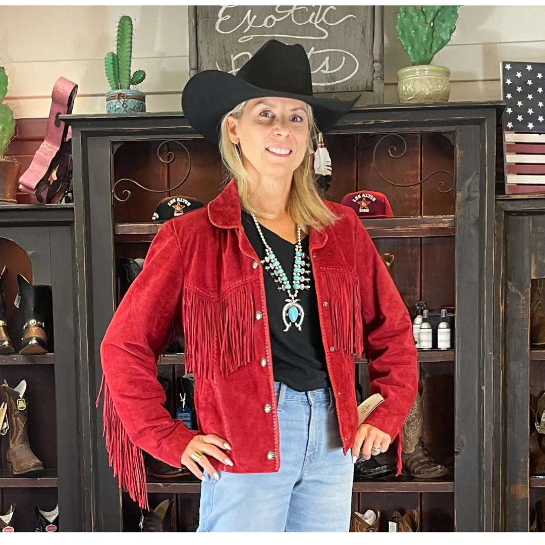 Red Suede Fringe Jacket L1080-27