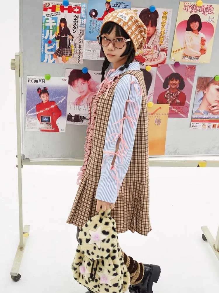 Retro Cute Striped Shirt Blouse Sweet Girls Niche Design Bow Blouse【s0000004261】