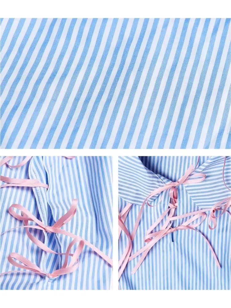 Retro Cute Striped Shirt Blouse Sweet Girls Niche Design Bow Blouse【s0000004261】