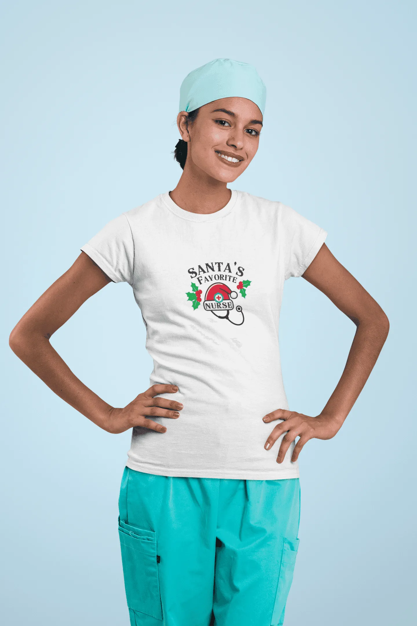 Santa's Favorite Nurse 🎅⚕️ - Stetoscope and Santa Hat 🎁🎄 - Women's Softstyle Tee