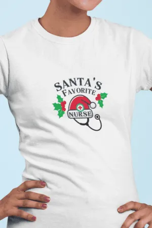 Santa's Favorite Nurse 🎅⚕️ - Stetoscope and Santa Hat 🎁🎄 - Women's Softstyle Tee