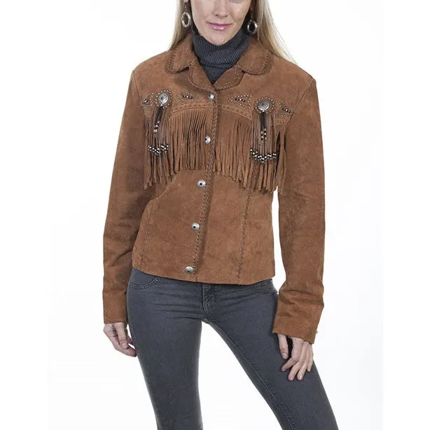 Scully Ladies Cinnamon Boar Suede Fringe And Beaded Jacket L152-81
