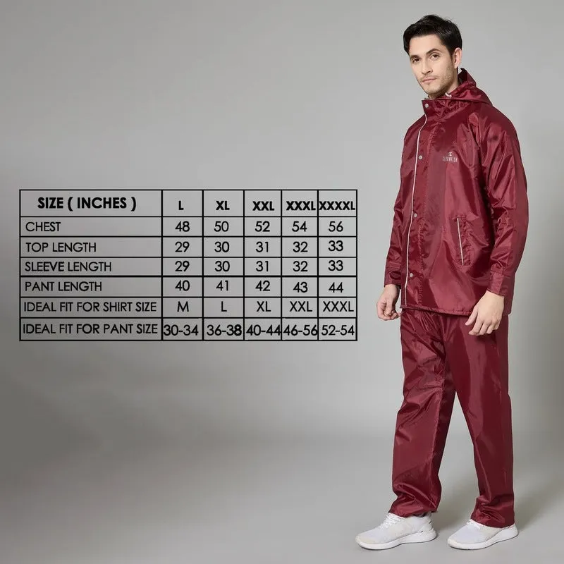 Single: Waterproof Rain Coat with Pants | Adjustable Hood | XL | Maroon