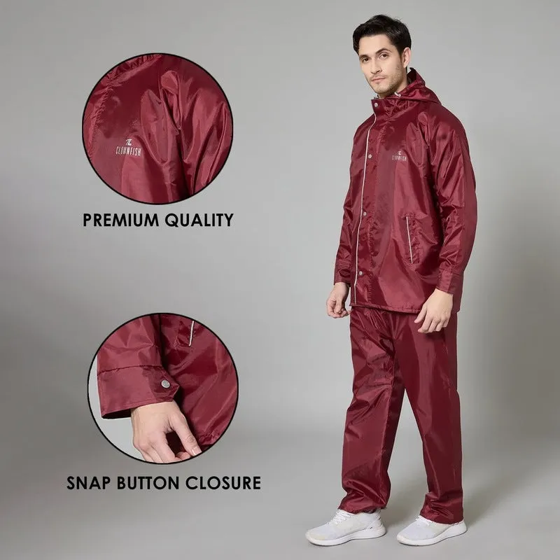 Single: Waterproof Rain Coat with Pants | Adjustable Hood | XL | Maroon