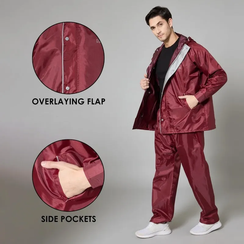 Single: Waterproof Rain Coat with Pants | Adjustable Hood | XL | Maroon