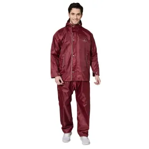 Single: Waterproof Rain Coat with Pants | Adjustable Hood | XL | Maroon