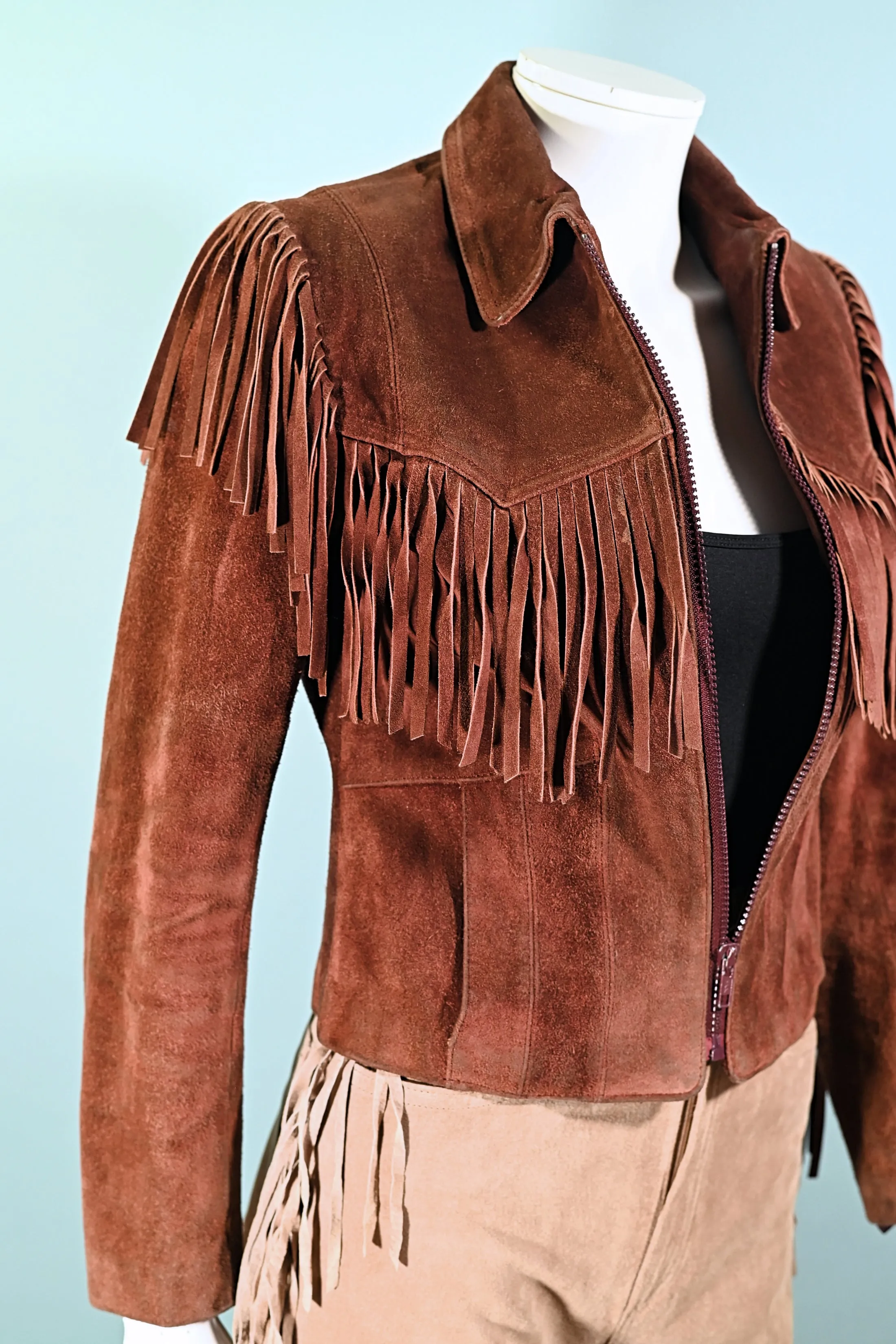SOLD Vintage Cropped Suede Fringe Jacket, Rust Southwestern Jacket S