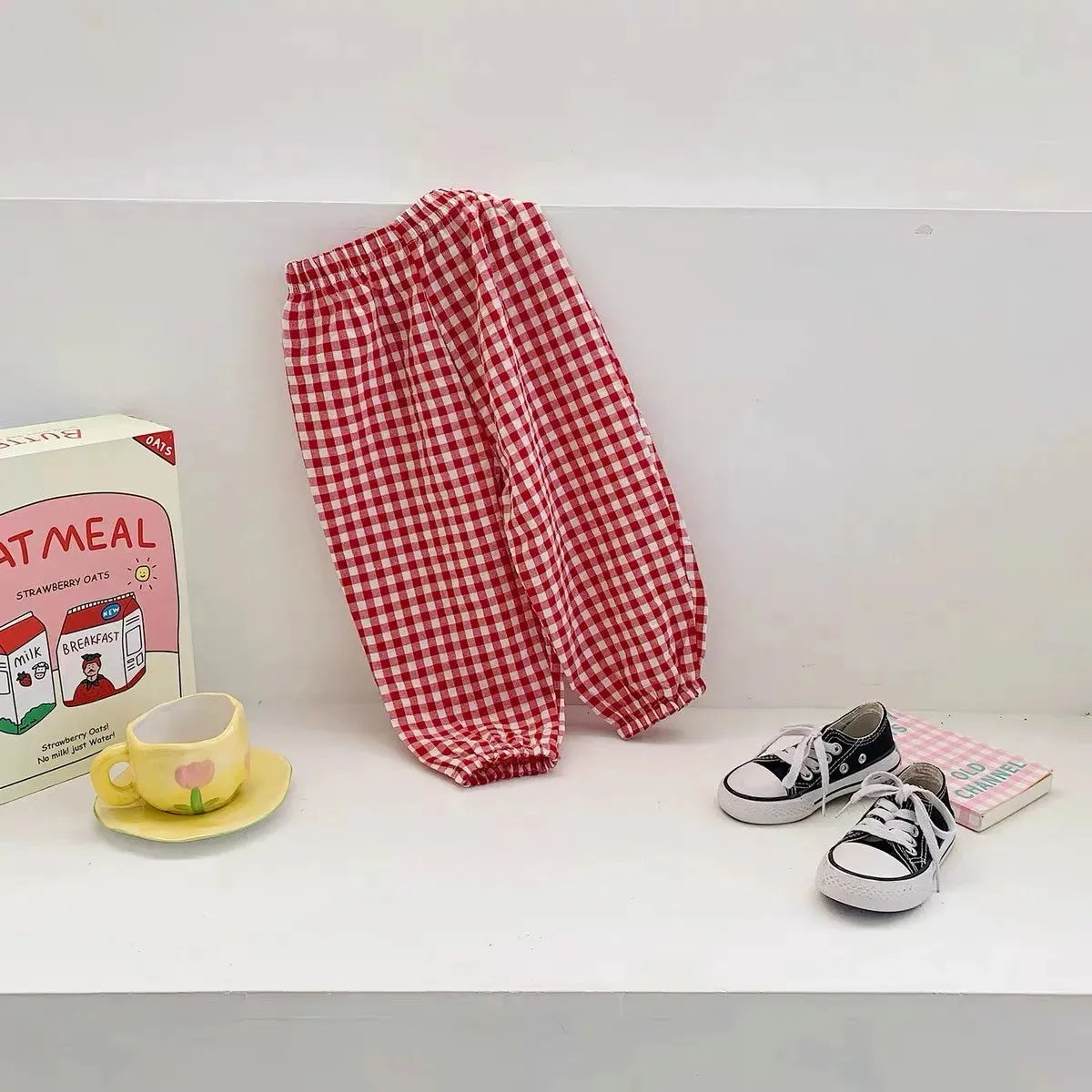Summer Plaid Mosquito Proof Pants Outdoor Wear Baby Girls New Style