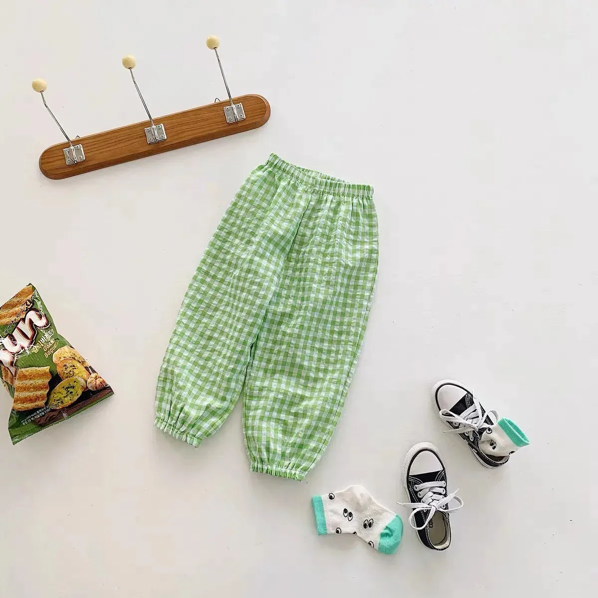 Summer Plaid Mosquito Proof Pants Outdoor Wear Baby Girls New Style
