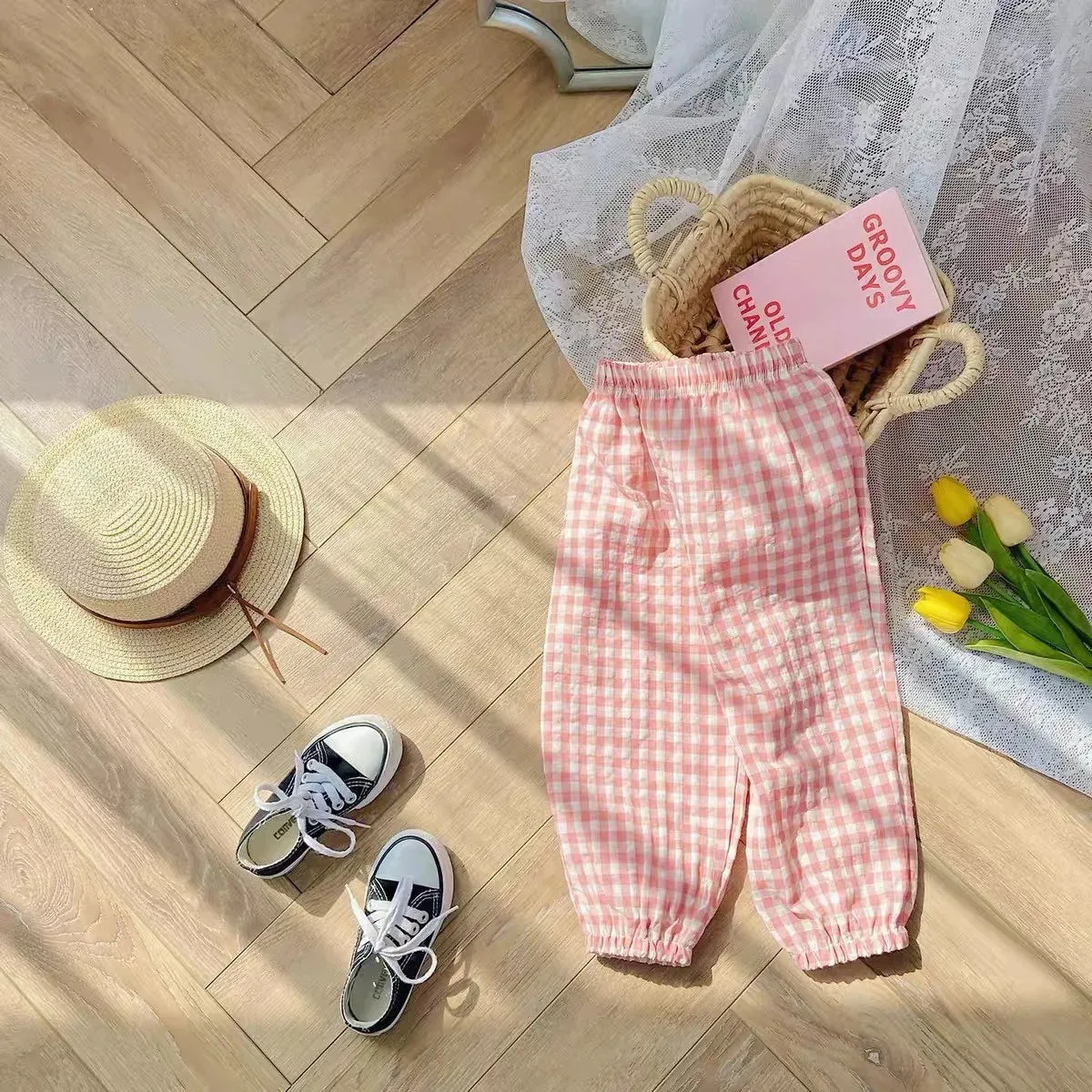 Summer Plaid Mosquito Proof Pants Outdoor Wear Baby Girls New Style